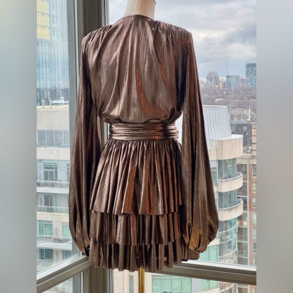 🆕 BRONX & BANCO 🧿 NWOT Bellerose Ruffled Mini Dress, Metallic Gold Sz S / US 4 - Picture 7 of 16